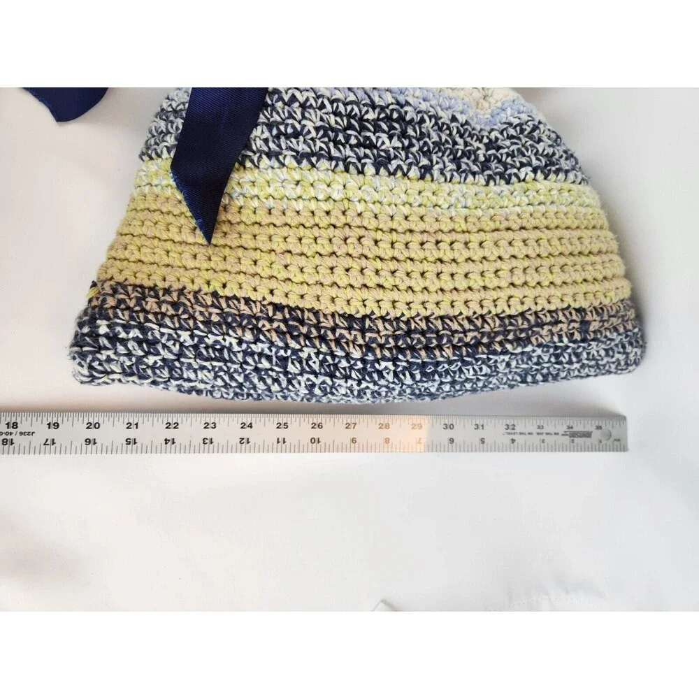 Funky Fun Handmade Crochet Knit Bag Large Purse‎ Boho Hippie Flowers Blue Beige
